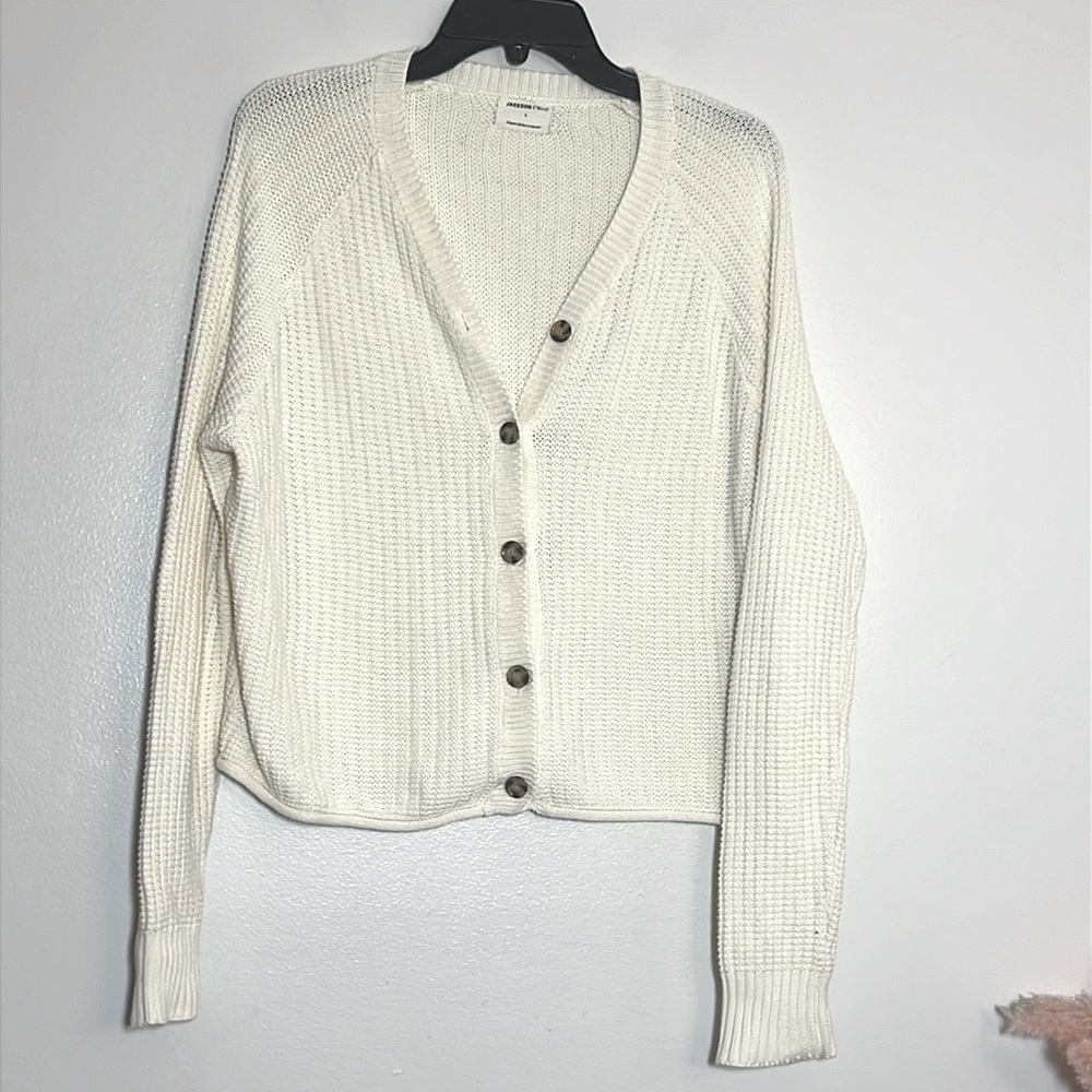 Jackson Rowe White Knit Simona Button Front Cardigan Sweater Small